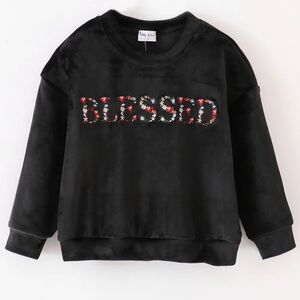 Black Kids Sweatshirt with Floral Accents